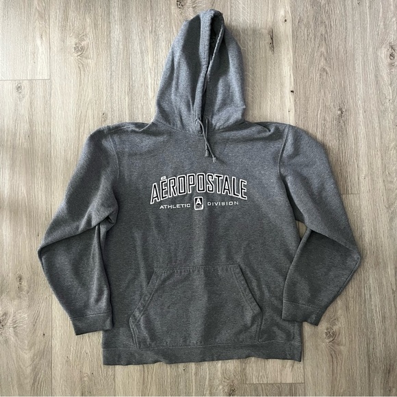 Y2K Aeropostale Men's Charcoal Hoodie - Picture 2 of 4